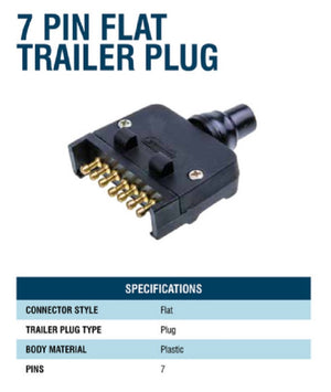 Trailer Plug 7 Pin Flat Male ABS Plastic Amperage rating 15A @ 12Volt OEX Britax