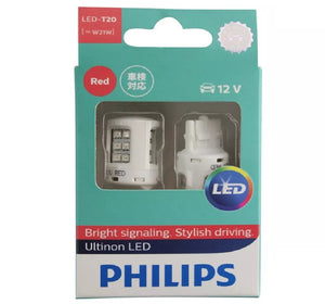 Genuine PHILIPS 12V T20 W21W Red Wedge Ultinon LED Stop Light Bulb - Twin Pack