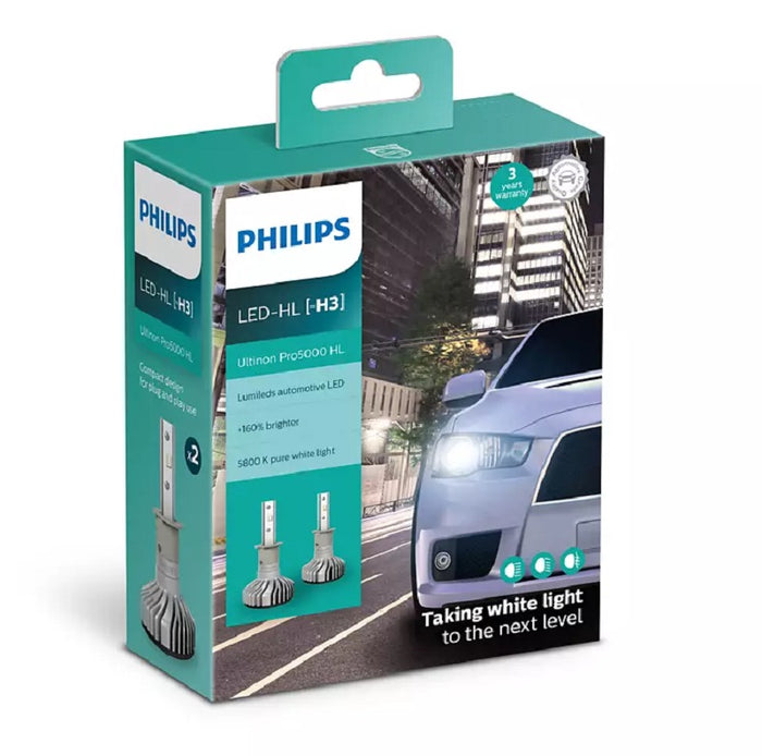 Philips H3 LED Ultinon Pro5000 5800K 1200L 15W 12V/24V Bright White Globes PK22s