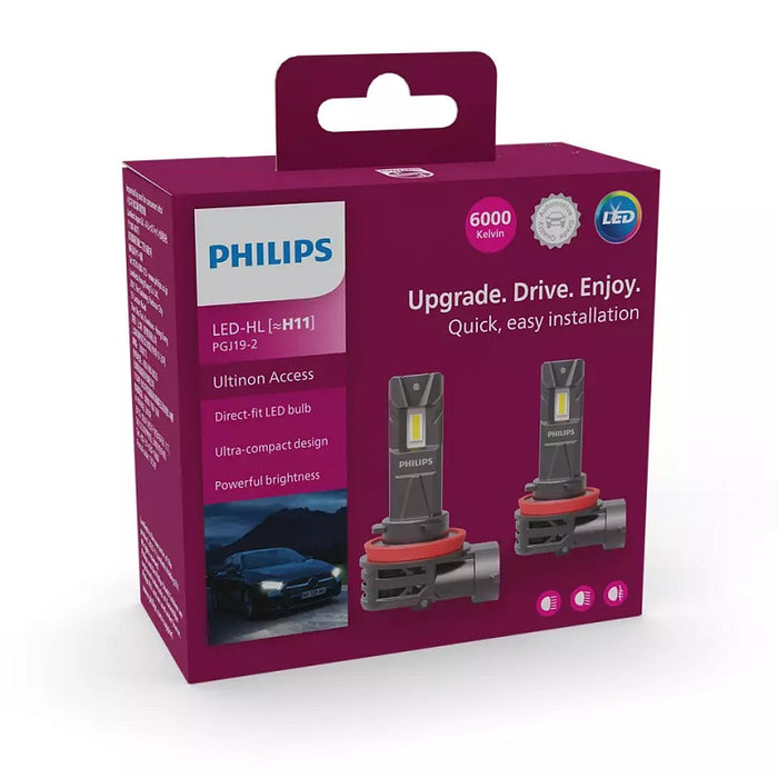 Genuine Philips LED H11 Ultinon Direct Fit Globe Pair 6000K 12v 20w High Beam & Low Beam