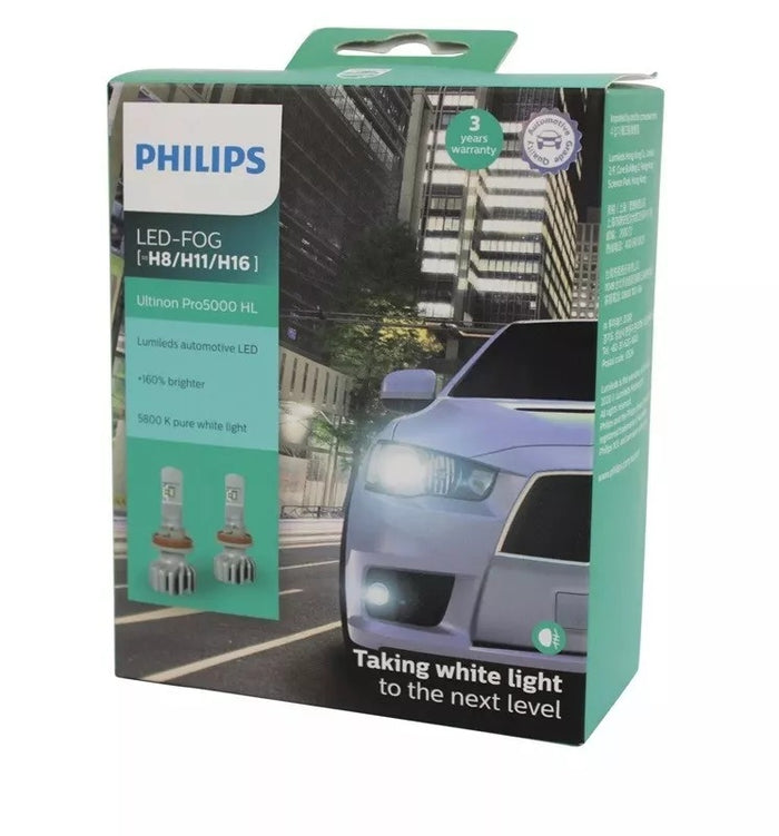 Genuine Philips Fog Light H8 H11 H16 Ultinon Pro5000 5800K Pure White 750L Globe