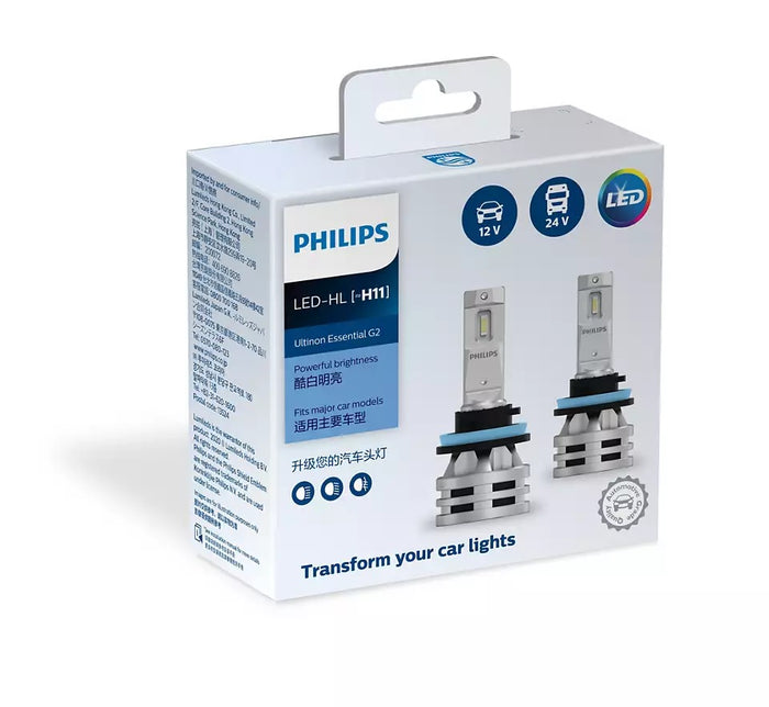 Philips H11 LED Ultinon Essential GEN2 6500K 12v 24V Pure White Compact Design