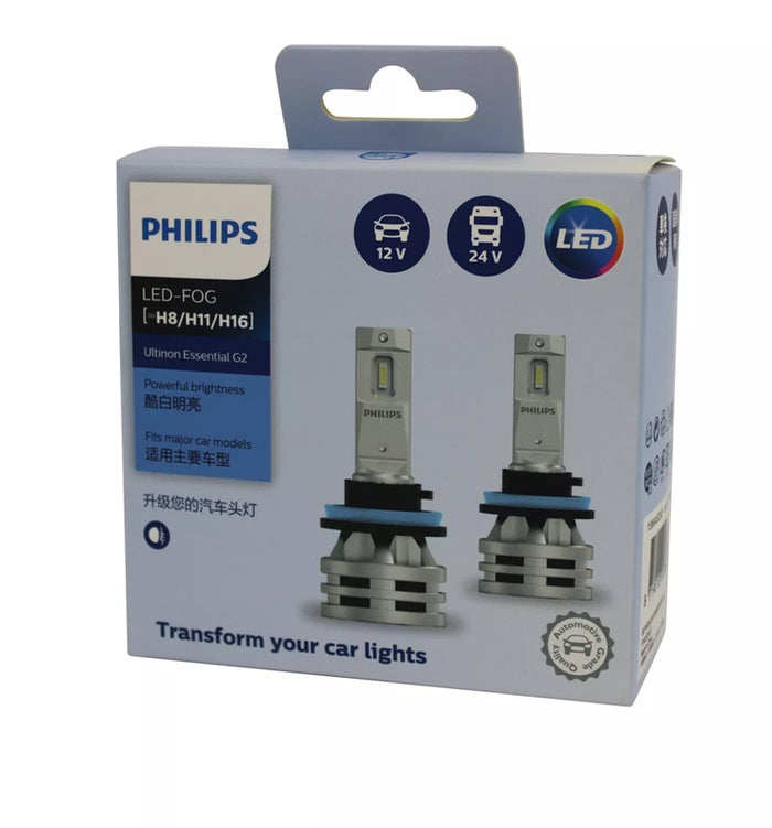 Genuine Philips LED Fog Light H8 H11 H16 Ultinon Essential G2 12v 6500K 2 Pack