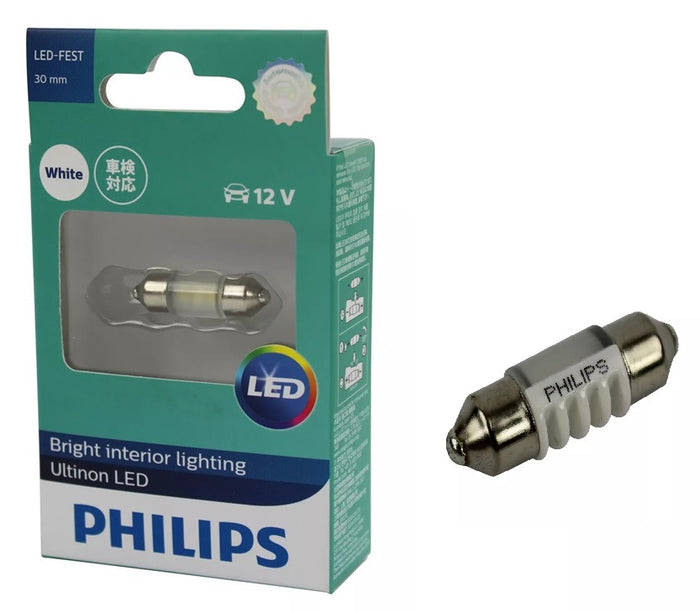 Genuine PHILIPS Festoon Ultinon White LED 6000K 30mm Bulb 12V Globe Single Pack