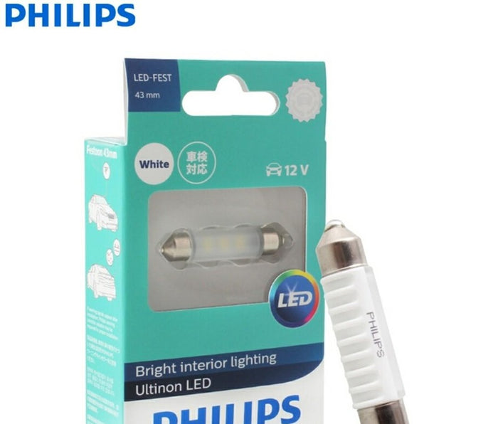 Genuine PHILIPS Festoon Ultinon White LED 6000K 43mm Bulb 12V - Single Pack