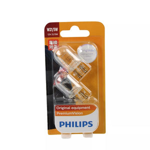 Genuine PHILIPS Wedge W21/5W 12v Premium Vision Clear Stop Tail Light Globe Twin Pack