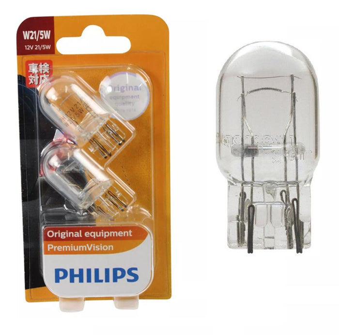 Genuine PHILIPS Wedge W21/5W 12v Premium Vision Clear Stop Tail Light Globe Twin Pack