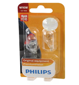 Genuine Philips Wedge W16W 12V Premium Vision Bulb Stop Indicator Globe - 2 Pack