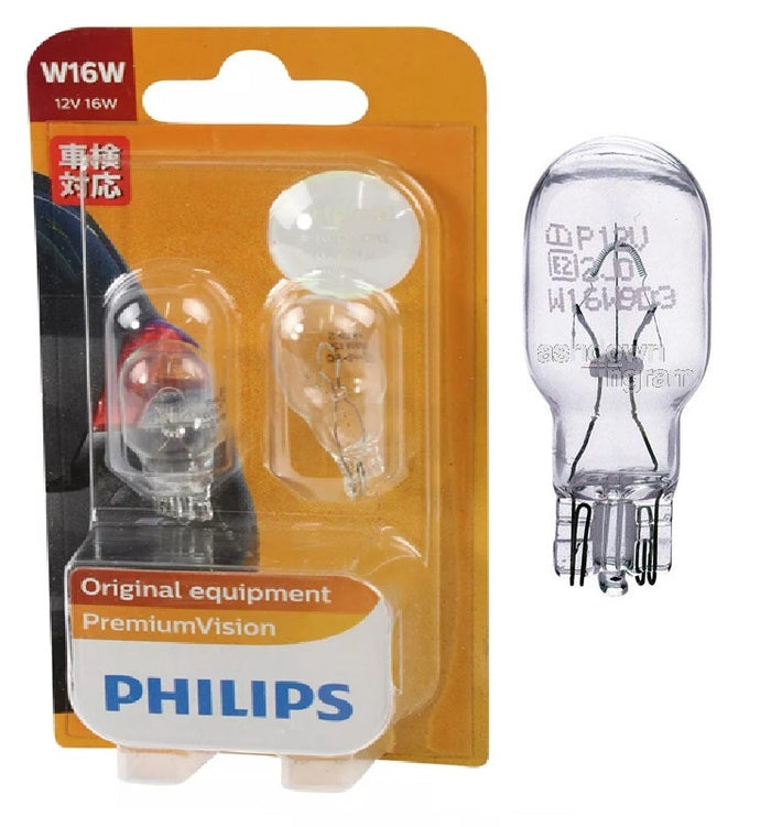 Genuine Philips Wedge W16W 12V Premium Vision Bulb Stop Indicator Globe - 2 Pack