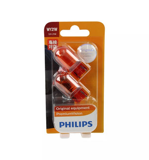 Genuine PHILIPS T20 Amber Indicator Globe Premium Vision Wedge WY21W 12v 2 Pack