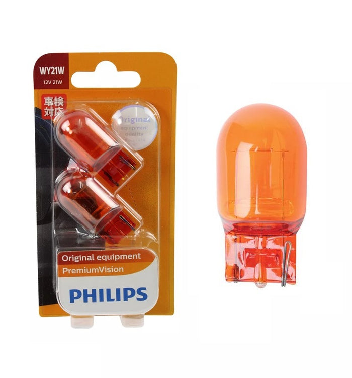 Genuine PHILIPS T20 Amber Indicator Globe Premium Vision Wedge WY21W 12v 2 Pack