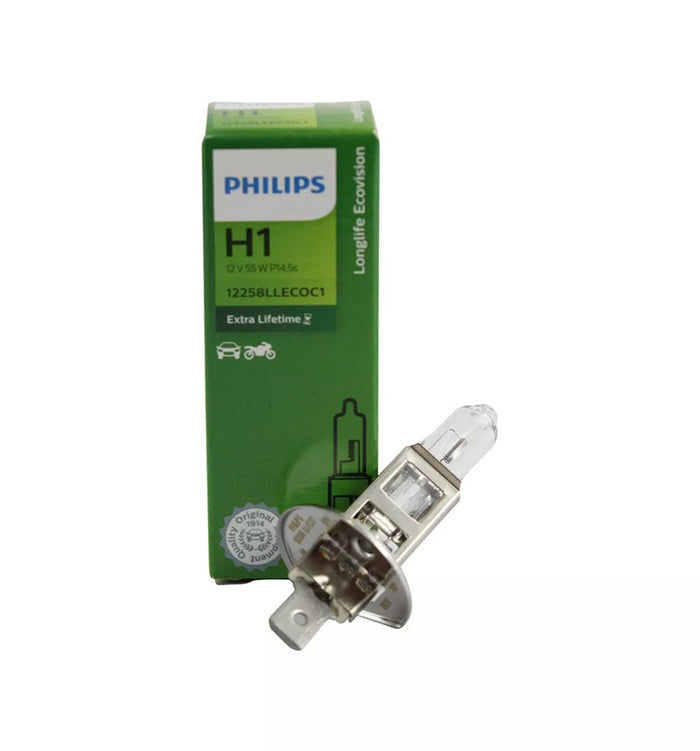 Genuine Philips H1 12v 55w Long Life Head Light & Fog Globe Ecco Vision - Single Bulb