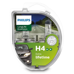 Genuine Philips H4 Long Life Eco Vision Light Globes 12v 60/55 3100K Halogen Road Legal