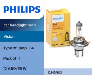 Genuine Philips H7 Headlight Single Globe 12V 55W More Vision 30% Longer Beam Base PX26D