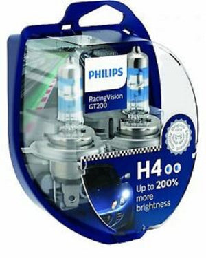 Genuine Philips H4 Racing Vision GT200 Light Globes 12v 60/55w 200% Brighter Halogen