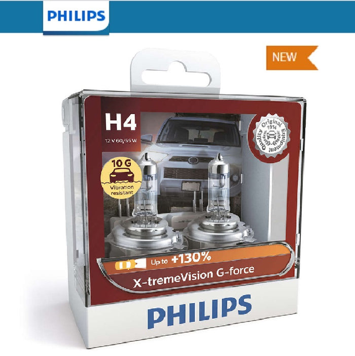 Philips H4 12v 55/60w Xtreme Vision Headlight Globes G-force Vibration Resistant Twin Pack