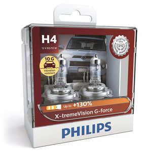 Philips H4 12v 55/60w Xtreme Vision Headlight Globes G-force Vibration Resistant Twin Pack