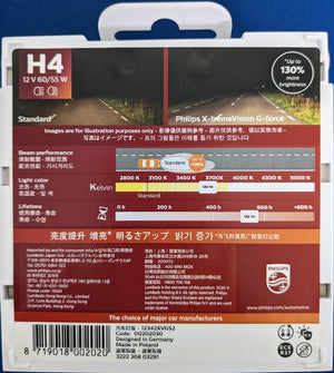 Philips H4 12v 55/60w Xtreme Vision Headlight Globes G-force Vibration Resistant Twin Pack