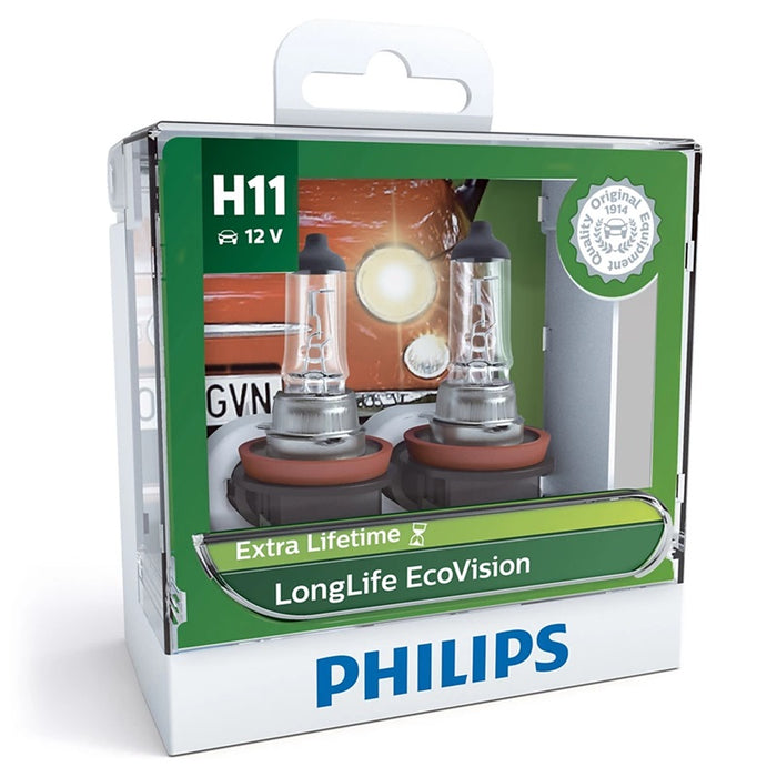 Genuine Philips H11 Long Life Eco Vision Light Globes 12v 55W 3250K Halogen Road Legal