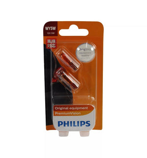 Genuine PHILIPS T10 Wedge WY5W 12v 5w Premium Vision Amber Side Globe (2)