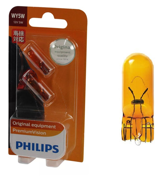 Genuine PHILIPS T10 Wedge WY5W 12v 5w Premium Vision Amber Side Globe (2)