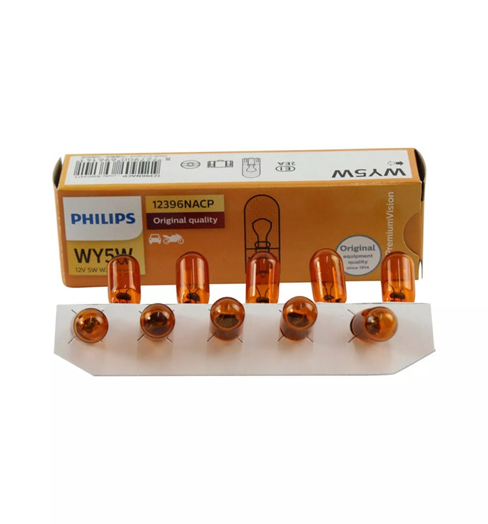 Genuine PHILIPS T10 Wedge WY5W 12v 5w Premium Vision Amber Side Globe 10 Pack