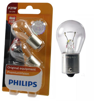 Genuine Philips Bayonet Globe P21W 12v Premium Vision Indicator Stop BA15s Twin Pack