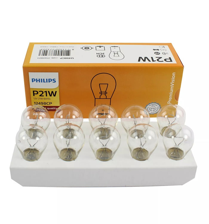 Philips Bayonet P21W 12V BA15s Indicator Brake Reverse Globe Premium Vision (10 PACK)