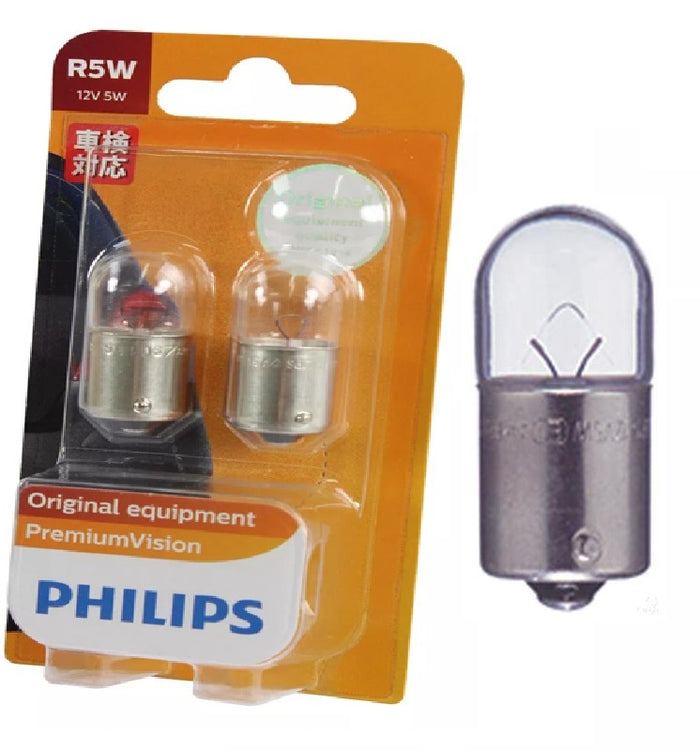 Genuine Philips Bayonet Light Globe R5W 12V 5W Premium Vision BA15s - Twin Pack