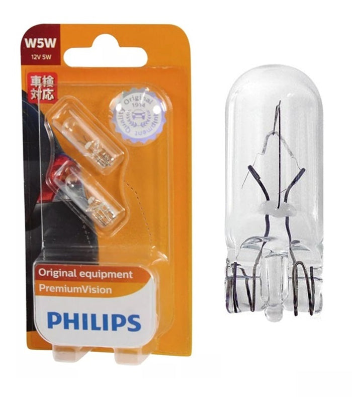 Genuine Philips T10 Wedge W5W 12v 5w Globe W2.1x9.5d Premium Vision - Twin Pack