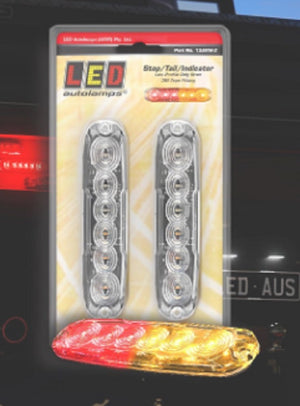 LED 12v 24v Stop Tail Indicator Light Clear with Illumination Low Profile 8mm Twin Pack