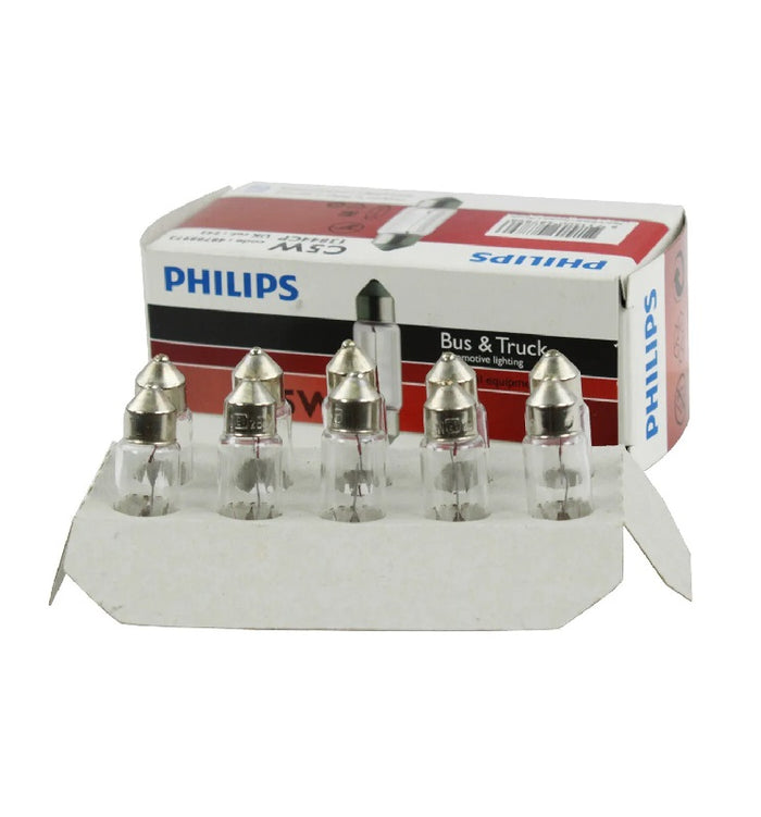 Genuine PHILIPS Festoon Globe C5W 24V 5W Standard Truck Bus RV Clear - 10 Pack