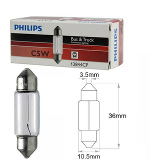 Genuine PHILIPS Festoon Globe C5W 24V 5W Standard Truck Bus RV Clear - 10 Pack