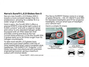 Narva Surefit H4 LED Headlight Bulb Gen II 12v 5000L 5700K Direct Fit P43t-38 Globes