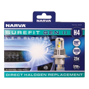 Narva Surefit H4 LED Headlight Bulb Gen II 12v 5000L 5700K Direct Fit P43t-38 Globes