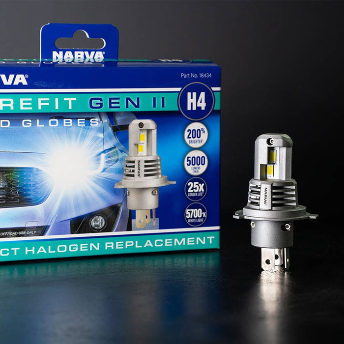 Narva Surefit H4 LED Headlight Bulb Gen II 12v 5000L 5700K Direct Fit P43t-38 Globes