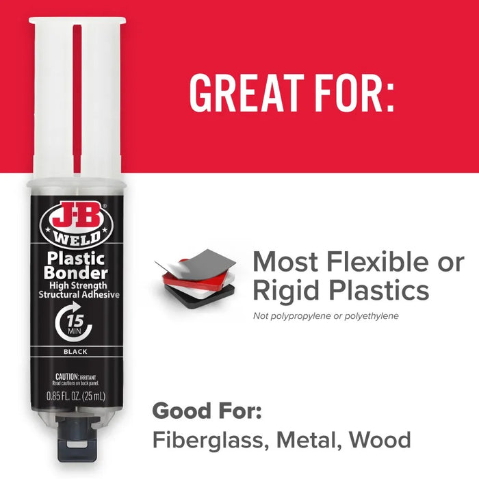 JB Weld Plastic Bonder Black Adhesive Gap Filler Plastic/Plastic/Metal 50139