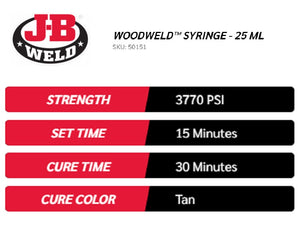JB Weld WOODWELD™ 25ml Fast-Setting Two-Part Adhesive For Wood Bonding & Repairs