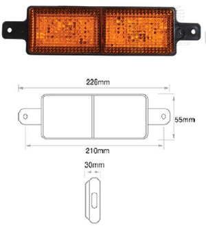 LED Light & Lens Front Indicator Lamp 10v to 30v 226 x 55 x 30mm ADR Pre-Wired