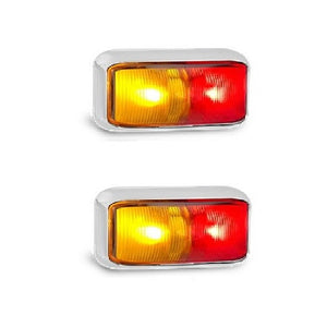 LED Side Marker Clearance Light Red/Amber Chrome Housing 12v 24v Caravan Trailer (PAIR)