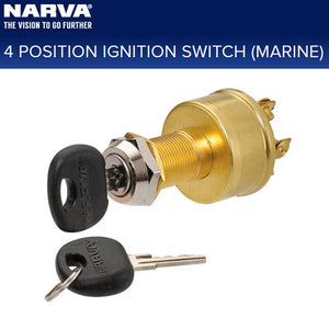 Narva Marine Ignition Switch 4 Position + 2 Keys 12V H/Duty Brass Spring Return