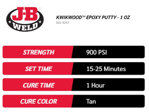 JB Weld KWIKWOOD™ EPOXY PUTTY 1 oz Repair & Rebuild Wood - Won't Shrink or Rot