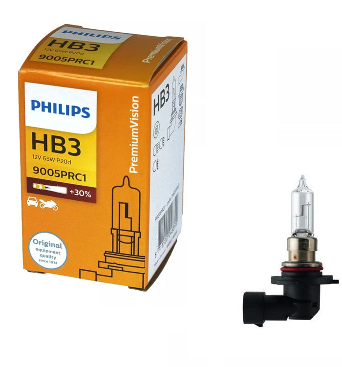 HB3 Genuine Philips Globe 12v 65w Premium Vision Headlight P20d - Single Bulb