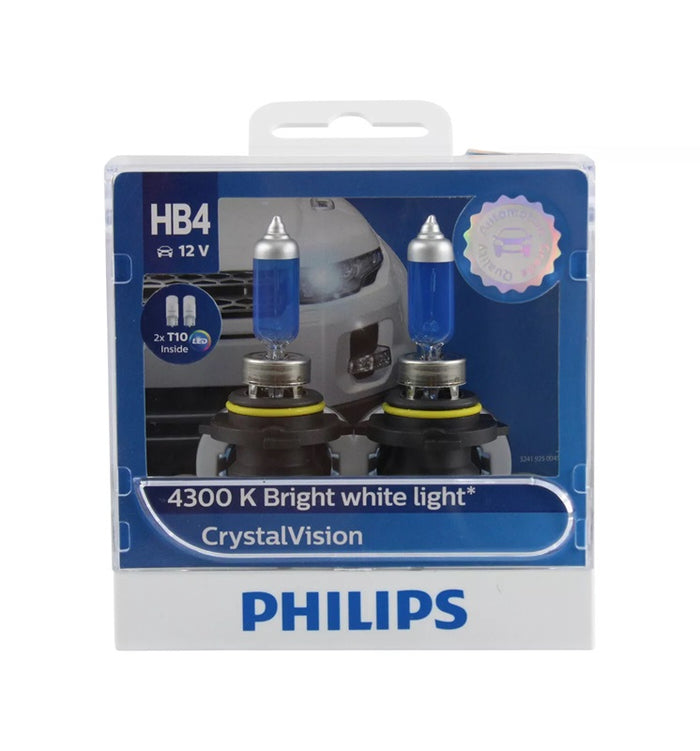 Genuine Philips HB4 Crystal Vision Globes 12v 60w 4300K 1400L P22d + 2 Parkers