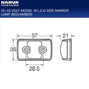 Narva LED Side Marker Clearance Light 9–33v Red/Amber Lens & Black Base 57x35mm