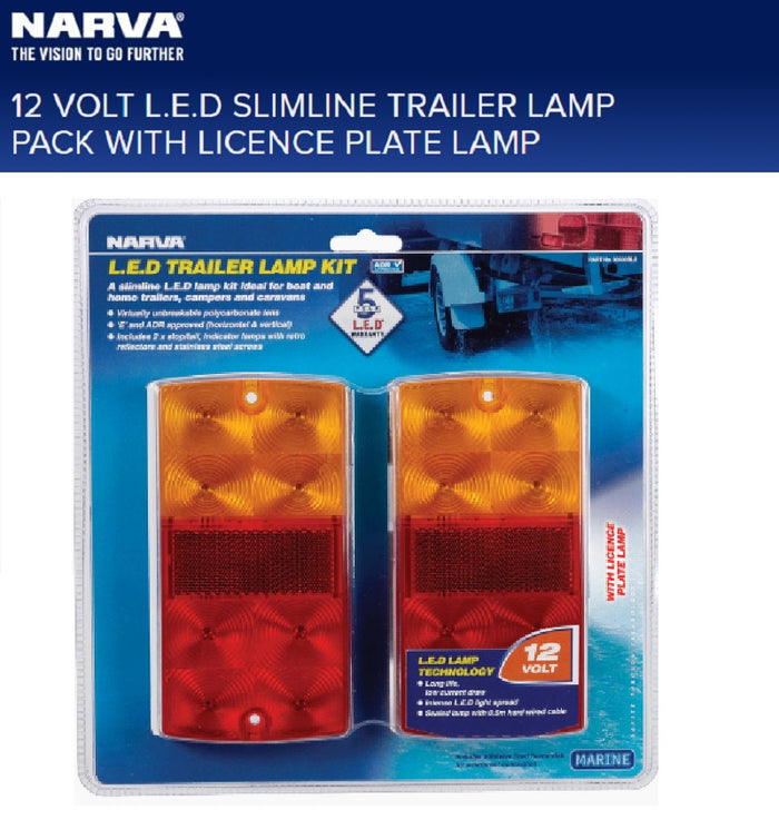 Narva 12v LED Slimline Trailer Lamp & Licence Plate Stop Tail Indicator Twin Pack