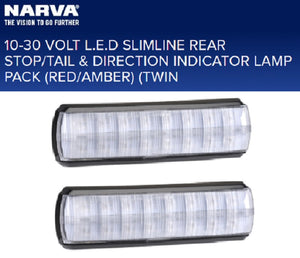 Narva LED Slimline Rear Stop Tail Indicator Lights 10-30V with Clear Lens 2 Pack