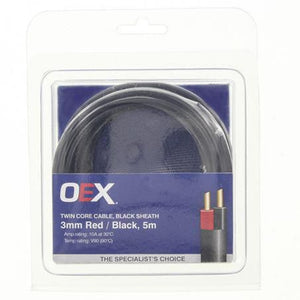 OEX 3mm 5mtr Twin Core Automotive Cable 10A at 30°C Red/Black Light Duty 12/24v