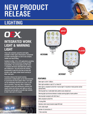 LED Spot Work Light Integrated Amber Warning & Reverse Light 12v 24v 1500LM OEX