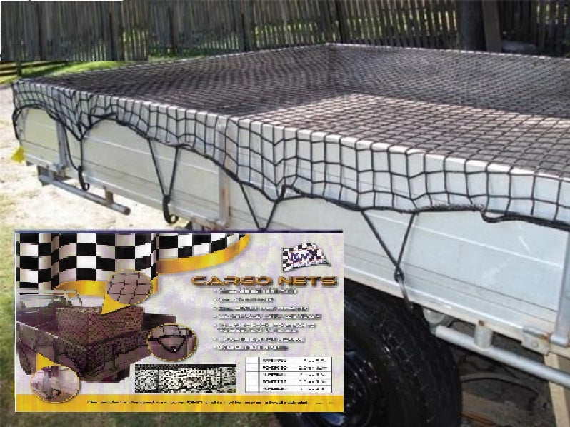 Cargo Net 2m x 3.5m Fits Single Cab Ute 35mm Mesh Bungee Cord & Hooks ...